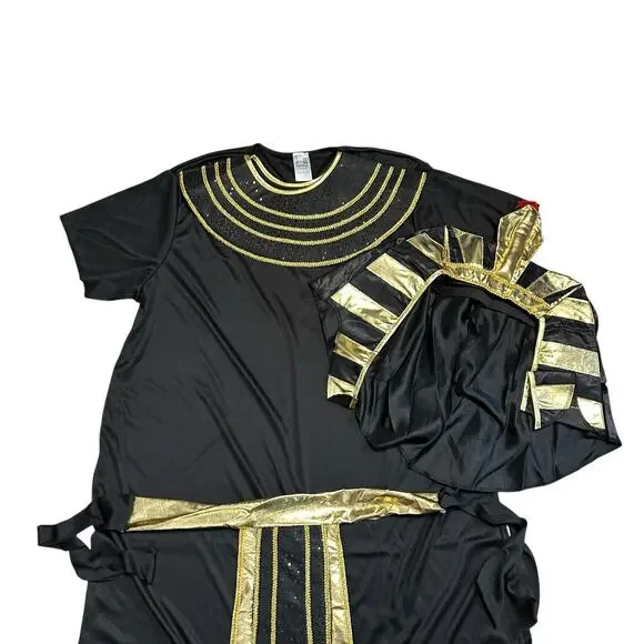 HauntLook Halloween Egyptian Pharaoh Costume Black Men's XL Gold Full Set - Picture 4 of 7